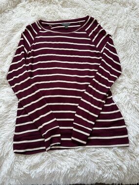 Mixit Burgundy & Cream Striped Long-Sleeve Top
